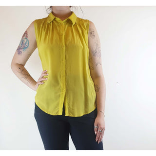 Gorman lime yellow 100% silk sleeveless shirt size 14 (best fits size 12-small 14) Gorman preloved second hand clothes 1