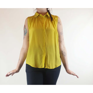 Gorman lime yellow 100% silk sleeveless shirt size 14 (best fits size 12-small 14) Gorman preloved second hand clothes 3