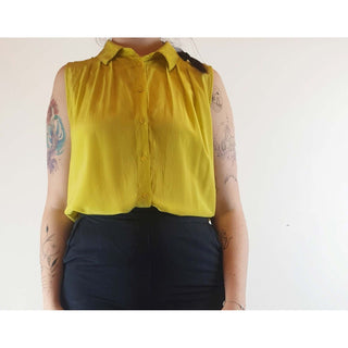 Gorman lime yellow 100% silk sleeveless shirt size 14 (best fits size 12-small 14) Gorman preloved second hand clothes 4