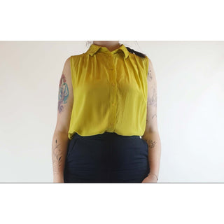 Gorman lime yellow 100% silk sleeveless shirt size 14 (best fits size 12-small 14) Gorman preloved second hand clothes 2