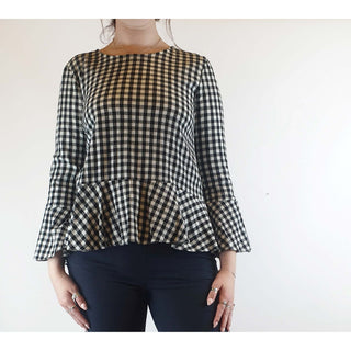 Mister Zimi black and white gingham long sleeve top with slight bell sleeves size 12 Mister Zimi preloved second hand clothes 1