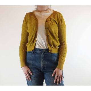 Miranda Murphy mustard 100% cotton knit cardigan size M (best fits size 12) Miranda Murphy preloved second hand clothes 1