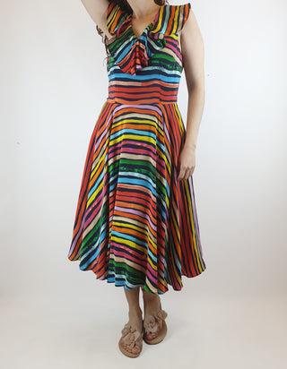 Gorman x Khindah Khalidy Stunning silk mix colourful striped sleeveless dress size 10 Gorman preloved second hand clothes 3