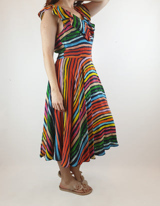 Gorman x Khindah Khalidy Stunning silk mix colourful striped sleeveless dress size 10 Gorman preloved second hand clothes 2