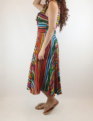 Gorman x Khindah Khalidy Stunning silk mix colourful striped sleeveless dress size 10 Gorman preloved second hand clothes 5