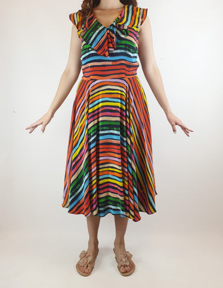 Gorman x Khindah Khalidy Stunning silk mix colourful striped sleeveless dress size 10 Gorman preloved second hand clothes 4