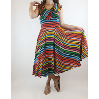 Gorman x Khindah Khalidy Stunning silk mix colourful striped sleeveless dress size 10 Gorman preloved second hand clothes 1