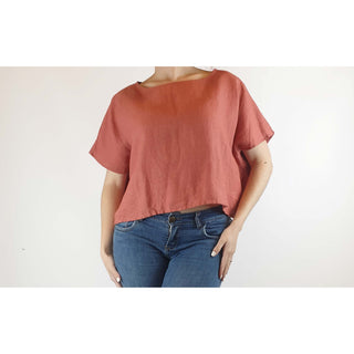 Kuwaii 100% linen red boxy cropped top size 10 Kuwaii preloved second hand clothes 1