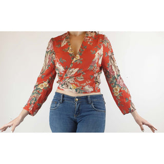 Rolla's red long sleeve cropped style wrap top size S (best fits size 10) Rolla's preloved second hand clothes 1