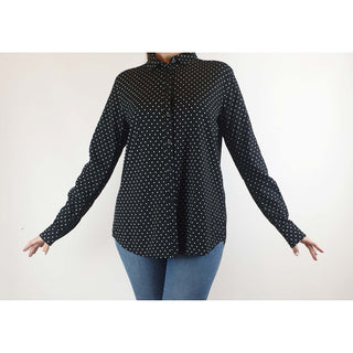 Uniqlo black long sleeve shirt with small white polka dot print size S (best fits size 10) Dear Little Panko preloved second hand clothes 1
