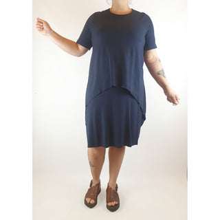 Cos pre-owned navy tee shirt dress with front layered detail size L (best fits size 14) Cos preloved second hand clothes 1