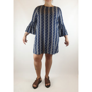 Boho Australia navy and white virtical striped dress with bell sleeves size L (Best fits 14) Boho Australia preloved second hand clothes 4