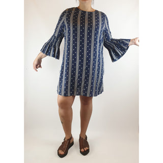 Boho Australia navy and white virtical striped dress with bell sleeves size L (Best fits 14) Boho Australia preloved second hand clothes 1