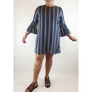Boho Australia navy and white virtical striped dress with bell sleeves size L (Best fits 14) Boho Australia preloved second hand clothes 2