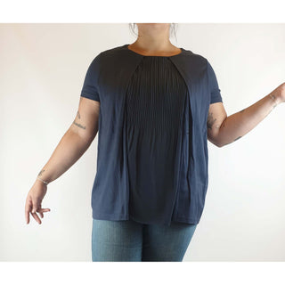 Cos pre-owned navy top with front virticle ruffle detail size L (best fits 14) Cos preloved second hand clothes 3