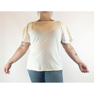 Morrison pre-owned white linen-cotton top with sleeve detail size 14 Morrison preloved second hand clothes 3