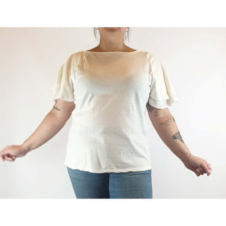 Morrison pre-owned white linen-cotton top with sleeve detail size 14 Morrison preloved second hand clothes 1