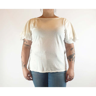 Morrison pre-owned white linen-cotton top with sleeve detail size 14 Morrison preloved second hand clothes 5