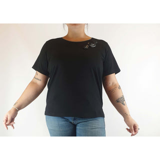 Black pre-owned tee shirt with lovely gingham detail fits size 14 Unknown preloved second hand clothes 1