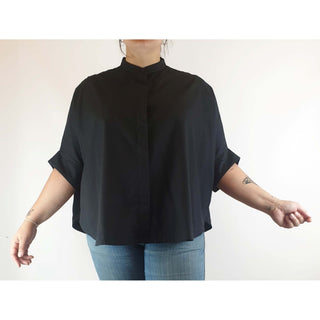 Alpha 60 pre-owned batwing black oversize shirt with front black buttons size L (fits size 14 and 16) Alpha 60 preloved second hand clothes 1