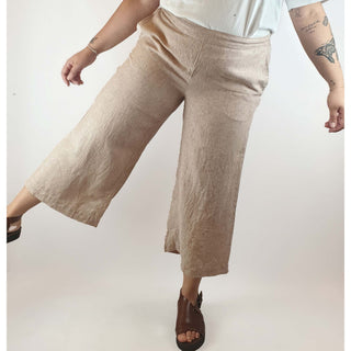 Natural coloured pre-owned 100% linen wide leg pants size L (best fits size 14) Unknown preloved second hand clothes 4