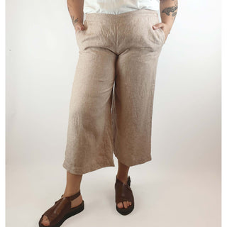 Natural coloured pre-owned 100% linen wide leg pants size L (best fits size 14) Unknown preloved second hand clothes 3