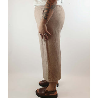Natural coloured pre-owned 100% linen wide leg pants size L (best fits size 14) Unknown preloved second hand clothes 5
