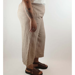 Natural coloured pre-owned 100% linen wide leg pants size L (best fits size 14) Unknown preloved second hand clothes 6