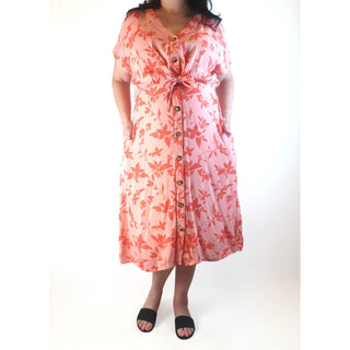 Henry Oscar pink floral maxi dress with toirtoiseshell buttons size 18 (fits 16-18) Henry Oscar preloved second hand clothes 1