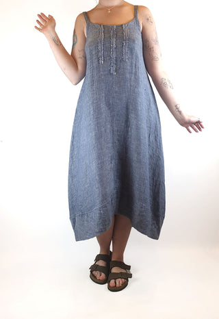 Lazybones natural coloured 100% linen spagetti strap dress size 12 Lazybones preloved second hand clothes 1