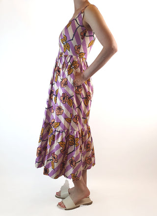 Obus preloved purple and cream print sleeveless maxi dress size 6 Obus preloved second hand clothes 6