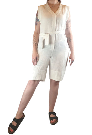 Morrison white linen playsuit with pockets and waist tie size 2 (best fits 12) Morrison preloved second hand clothes 1