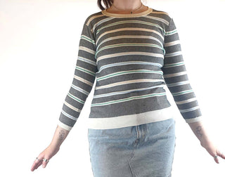 Colourful striped knit jumper size L fits size 12-14 Unknown preloved second hand clothes 1