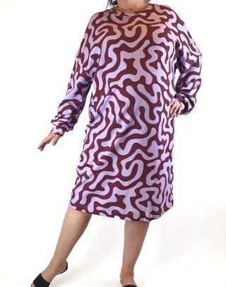 Obus purple print long sleeve dress size 16 Obus preloved second hand clothes 1