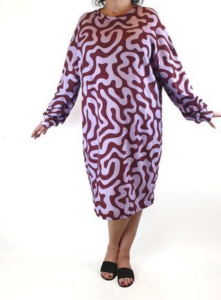 Obus purple print long sleeve dress size 16 Obus preloved second hand clothes 2