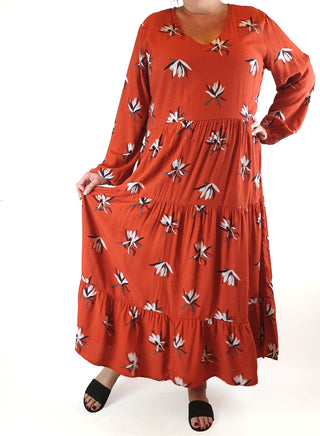 Elm orange print long sleeve dress size 16 (as new with tags) Elm preloved second hand clothes 1