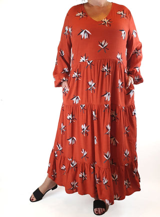 Elm orange print long sleeve dress size 16 (as new with tags) Elm preloved second hand clothes 2