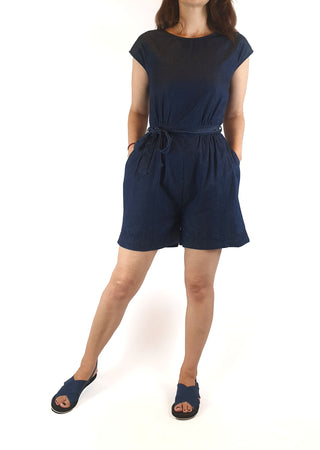 Elk flecked denim playsuit with waist tie size 8 Elk preloved second hand clothes 3