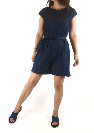 Elk flecked denim playsuit with waist tie size 8 Elk preloved second hand clothes 4
