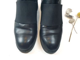 Cos black leather chunky boots wth thick front elastic strap size 38