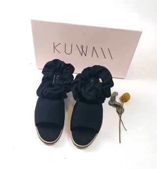 Kuwaii black canvas shoes with unique scrunchy-like detail size 8 (unworn, RRP $419) Kuwaii preloved second hand clothes 1