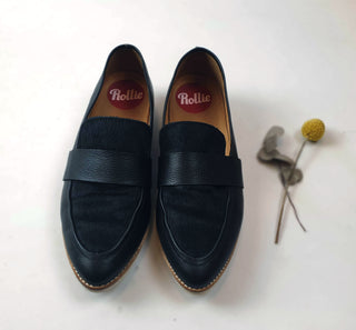 Rollie black matte and pony hair slip on shoes size 39 Rollie preloved second hand clothes 2