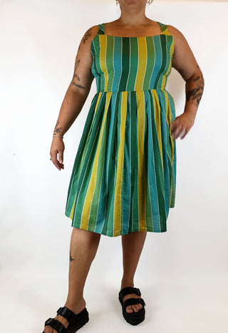 Revival green, blue and mustard striped dress size 16 Revival preloved second hand clothes 3