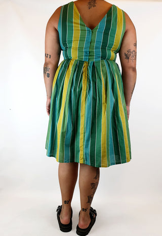 Revival green, blue and mustard striped dress size 16 Revival preloved second hand clothes 8