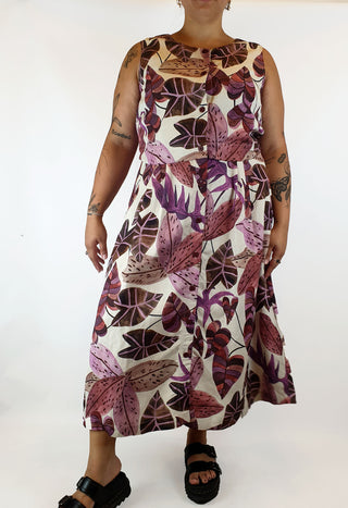 Gorman linen mix purple fern print maxi dress size 16 Gorman preloved second hand clothes 4