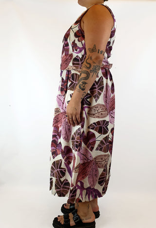 Gorman linen mix purple fern print maxi dress size 16 Gorman preloved second hand clothes 8