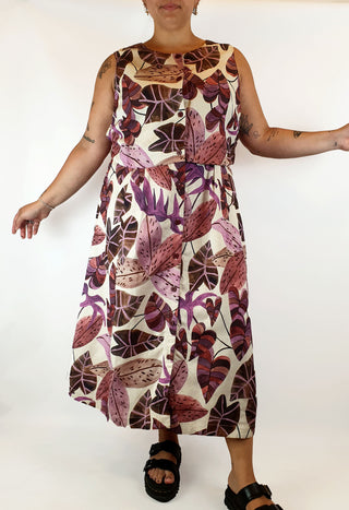 Gorman linen mix purple fern print maxi dress size 16 Gorman preloved second hand clothes 1