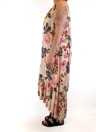 Obus cream maxi sleeveless maxi dress with pretty floral print size 3 (best fits size 12) Obus preloved second hand clothes 7