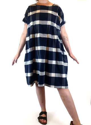 Kowtow blue and white check print dress size M Kowtow preloved second hand clothes 1