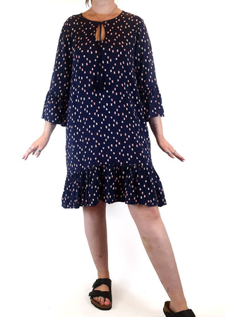 Elm navy print long sleeve dress size 12 (as new with tags) Elm preloved second hand clothes 1